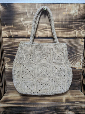 Frankie & Johnnie Tote Bag Womens Large Beige Straw Crochet Boho Beach Handbag